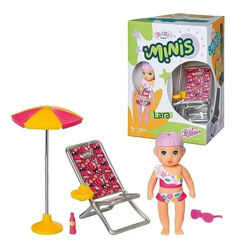 Produktbild: BABY born Minis Sonnenstuhl-Spielset mit Minis-Puppe Lara und Liegestuhl, 701911 Zapf Creation, Bright And Vibrant Colors (Tropical Print)