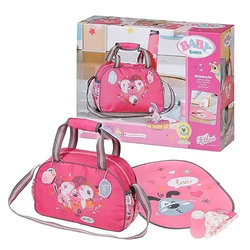 Produktbild: BABY born Wickeltasche, Puppenwickeltasche in rosa grau inkl. Wickelunterlage, Windel und Puderdose, 832455 Zapf Creation
