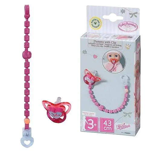 Produktbild: Baby Annabell 706831 Schnuller mit Clip - lila Puppenschnuller für 43 cm große Puppen mit Kette und Clip zum Befestigen, Multi