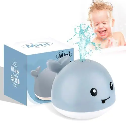 Produktbild: Baby Badespielzeug Wasserspielzeug ab 1 jahr, Wal Sprinkler Badespielzeug mit LED Licht, Automatische Induktion Spray Wasser Badewanne Bathtime Pool kleinkindspielzeug Geschenk für Kinder-Grau