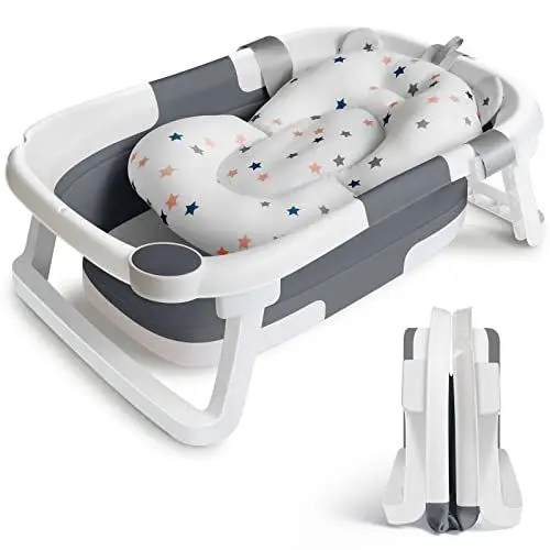 Produktbild: Baby Badewanne Faltbare Babybadewanne, Baby Bathtub Babywanne Wanne Faltbar mit Badewannen Stützkissen Sitzmatte, Rutschfeste Tragbare Reisedusche Badebecken Duschwanne für Neugeborene Kleinkinder