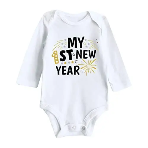Produktbild: Baby Body Winter My First New Year Kleidung Neugeborenes Baby Boy Girl Neujahr Outfits Letter Print Strampler Overall Outfits Set Body Größe 80 (White, 0-3 Months)