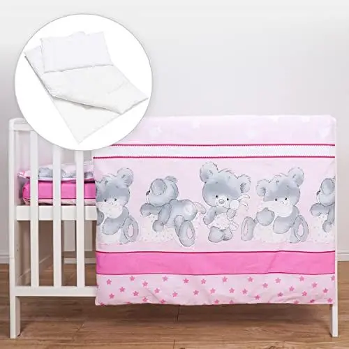 Produktbild: Baby Comfort 5-teiliges Bettwäsche-Set, Bettdeckenbezug mit Bezügen und Baumwoll-Bettlaken für 130 x 80 cm ausziehbares Kinderbett (Mika Pink)