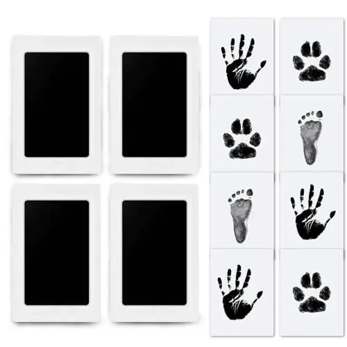 Produktbild: Baby Handabdruck und Fußabdruck Set - 4pcs Handabdruck Baby Tintenloses Stempelkissen, Pfotenabdruck Set Hund, Pfotenabdruck Set Katze, Geschenk für Haustiere Besitzer