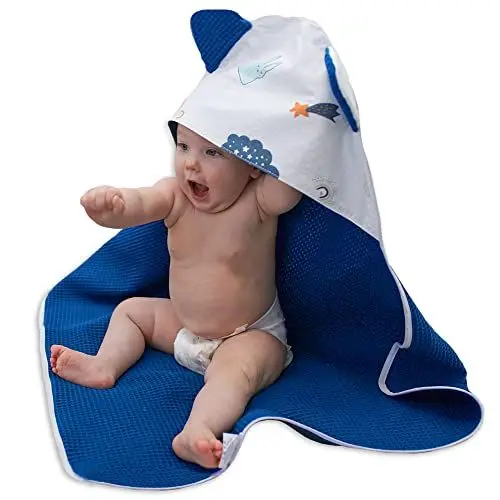 Produktbild: Babyhandtuch mit Kapuze, 75 x 75 cm, Baby-Badetuch, Kinderhandtuch aus Baumwolle, Regenbogen