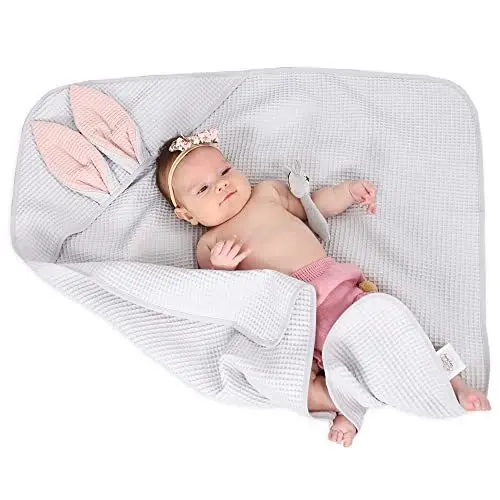 Produktbild: Baby Handtuch mit Kapuze 75x75 cm - Kapuzenhandtuch Baby Badetuch Baumwolle Kinderhandtuch Baby Towel Grau