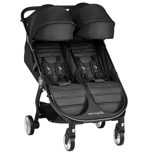 Produktbild: Baby Jogger City Tour 2 Double Geschwisterwagen Zwillingswagen für Reisen | leichter, zusammenklappbarer und tragbarer Zwillingsbuggy | Pitch Black (Schwarz)