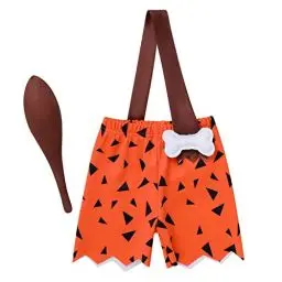 Produktbild: Baby Jungen Bam Bam Kostüm Kinder Caveman Höhlenmensch Cosplay Träger Shorts mit Knüppel Historische Steinzeit Mensch Verkleidung Halloween Party Karneval Fasching Kinderkostüm Orange 3-4J
