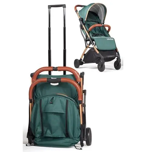 Produktbild: Baby Kinderwagen Kinderwagen - Leichter faltbarer Reisebuggy mit 5-Punkt-Gurt, verstellbarer Rückenlehne und übergroßem Korb zusammenklappbar mit 1 Hand - Glatt drehbare Räder Regenschutz (Grün)