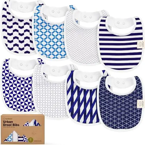 Produktbild: Baby Lätzchen für Jungen & Mädchen - 8er-Pack Bio Baumwolle Lätzchen zum Zahnen - Lätzchen Baby Mädchen & Junge - Lätzchen groß für Säugling, Kleinkind (Azure)