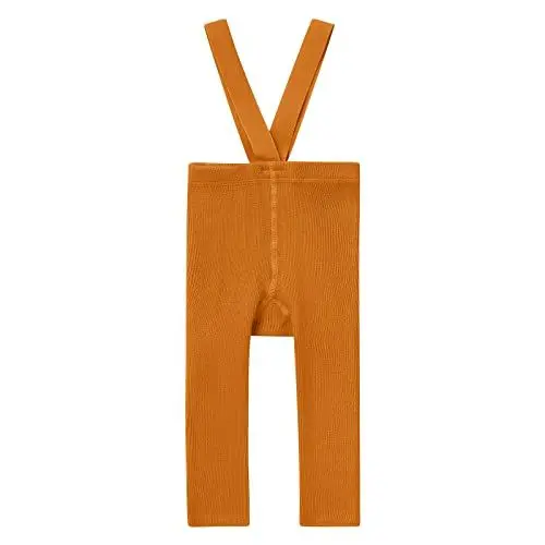 Produktbild: Baby Leggings Mädchen Junge Unisex Hosenträger Gestrickt Feinripp Strick Thermoleggings Herbst Winter Kleidung Neugeborene Erstausstattung Babysachen Set Babykleidung Kurkuma Leggings 6-12 Monate