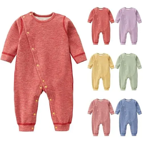 Produktbild: Baby Mädchen Jungen Schlafstrampler Langarm Warm Strampler Neugeborene Schlafanzug mit Knöpfen Schlafoverall Einfarbig Baumwolle Pyjama Gefütterte Ohne Füße (Purple, 6-12 Months)