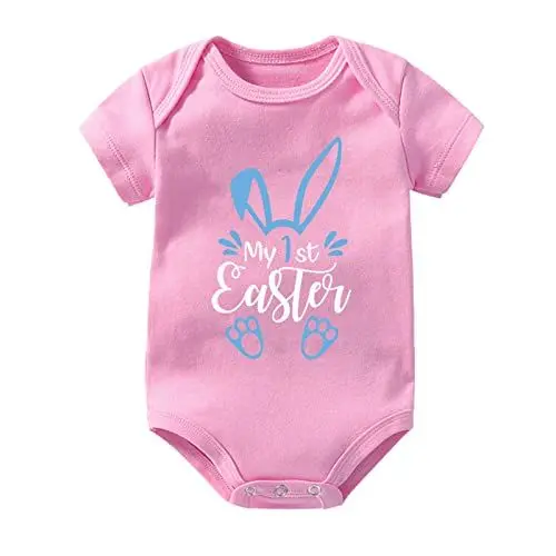 Produktbild: Baby Mädchen Ostern Buchstaben Drucke Kurzarm Strampler Overall Bodysuits Tücher Kleidung Neugeborene (PK2, 0-3 Months)