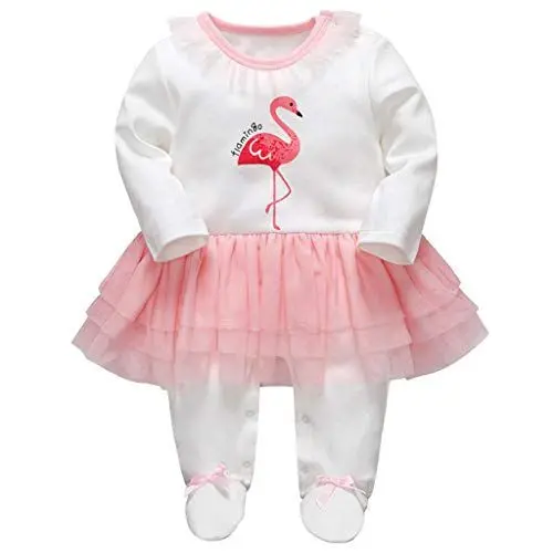 Produktbild: Baby Mädchen Spielanzug, Flamingo Tütü Strampler mit Fuß Langarm Overalls Schlafanzug Baumwolle Jumpsuit Outfits, 6-9 Monate