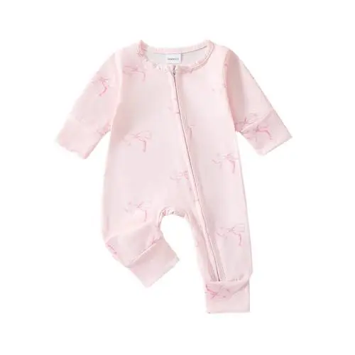 Produktbild: Baby Mädchen Strampler mit Schmetterlingsdruck Schlafstrampler Ohne Füße Zipper Schlafoverall Neugeborene Langarm Cute Einteiler Pyjama Jumpsuit Soft (Pink, 0-3 Months)