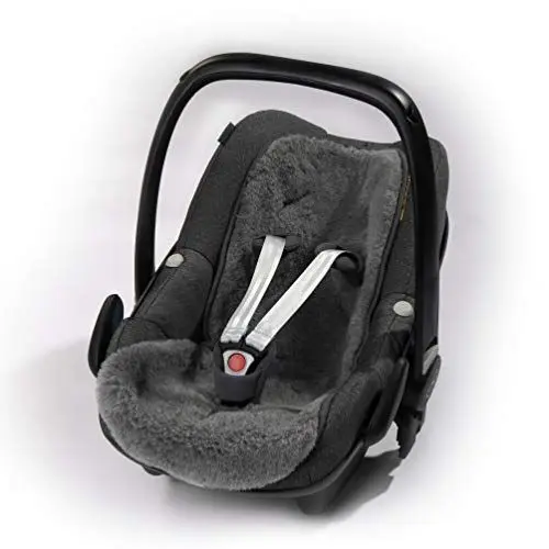 Produktbild: Baby Merino Universaleinlage, Einlage für Kindersitz, Babyschale, Babytrage, Kinderwagen, Buggy, Flor aus 100% Schurwolle mit 9 Schlitze für Haltegurte, Alternative zu echtes Lammfell, Grau