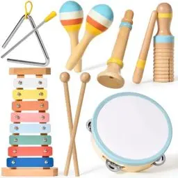 Produktbild: Baby Musikinstrumente Montessori-Holzspielzeug für Kleinkinder von 1-3 Jahren, 6 in 1 Musikinstrumente Holzspielzeug,Montessori Spielzeug ab 3 Jahre mit modernem Boho-Xylophon für Kinder Vorschulbildu