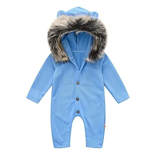 Produktbild: Baby Nach Outfit Säuglingsbaby-Mädchen-Strampler-Outfit Solide Kapuzen-Langarm-Overall-Spielanzug-Mode und weiche Strampler-Kleidung Body Baby Junge Langarm 80 (Blue, 0-6 Months)