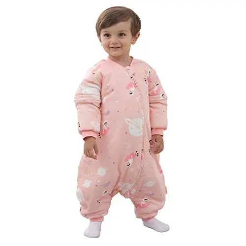 Produktbild: Baby Schlafsack mit Beinen Warm gefüttert winter kinder schlafsack abnehmbaren Ärmeln，Junge Mädchen Unisex Schlafanzug (Pink,6-18 Monate(baby height 75-85cm))