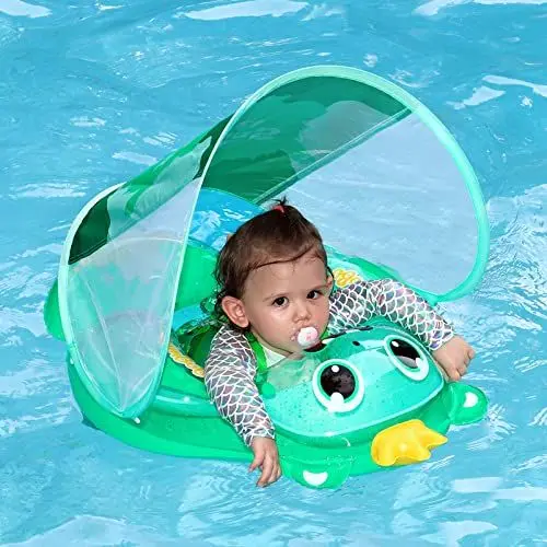 Produktbild: Baby Schwimmring Aufblasbarer Schwimmreifen für Kleinkinder mit verstellbarem Sitz und Verdeck Alter von 6-36 Monaten (Grünes Ungeheuer)