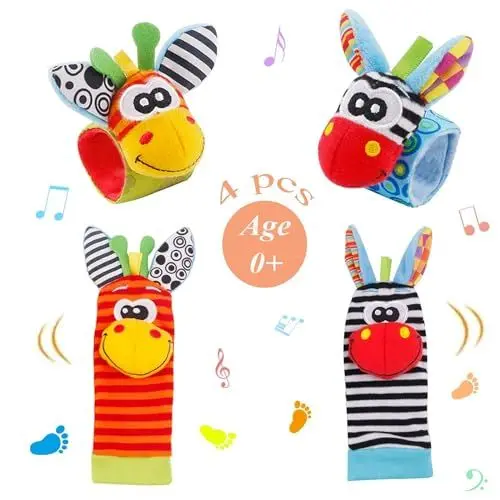 Produktbild: Baby Spielzeug 0-6 Monate: Baby Rasselsocken Handgelenk Rassel und Socken Fußfinder Weiches Neugeborene Sensory Spielzeug Geschenk Entwicklungsspielzeug für Mädchen Jungen 0 1 2 3 4 5 6+ Monate