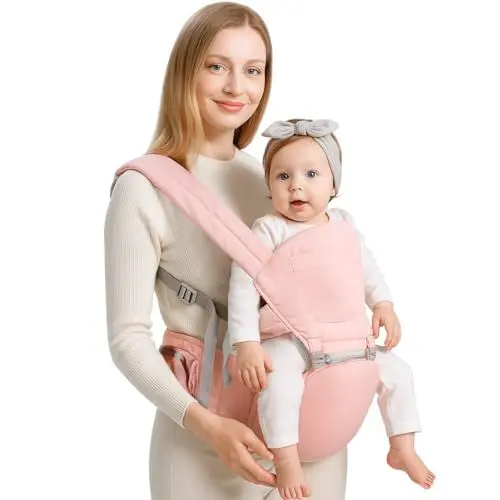 Produktbild: Baby Trage Neugeborene bis 20kg (0-36 Monate), Ergonomische 3-in-1 Babytrage & Baby Carrier für Hüfte Rücken & Front, Atmungsaktives Mesh & Hüftstütze Freihändig für Eltern(Rosa)