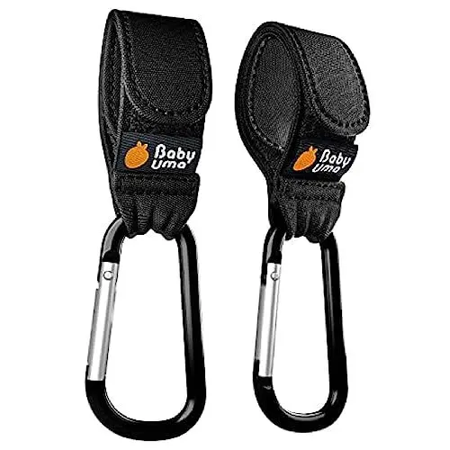 Produktbild: Baby Uma Kinderwagen Haken für Taschen (2er-Pack) - Universelles Kinderwagen Zubehör, Karabinerhaken Groß & Rutschfest, 5 kg Belastbarkeit pro Karabiner