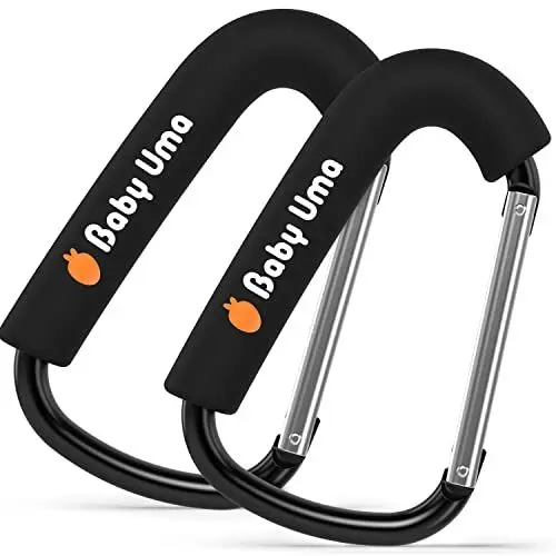 Produktbild: Baby Uma XL Kinderwagen Haken für Taschen (2er-Pack) - Universelle Karabinerhaken groß, 5 kg Tragkraft pro Kinderwagen Anhänger, Kinderwagen Zubehör, Kinderwagen Taschen Halterung, 17 cm x 10 cm