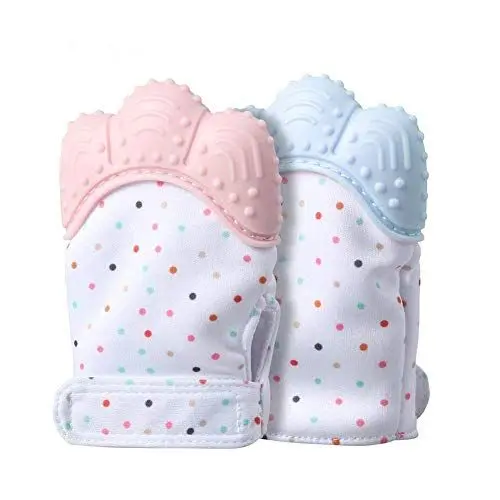 Produktbild: Baby Zahnen Handschuh,Aranticy 2 Stück Beißringe Fäustling Teething Mitt Glove Soothing selbstberuhigende Schmerzlinderung Silikon Zahnen Fäustlinge Schützt Babys Hände von Speichel Kauen Artikel