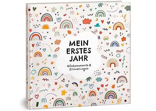 Produktbild: Babyalbum Mein erstes Jahr - Baby Erinnerungsbuch für die schönsten Momente - Das Babybuch zum Ausfüllen fürs 1. Lebensjahr - Ein besonderes Geschenk zur Geburt für Mädchen & Jungen: Boho Regenbogen