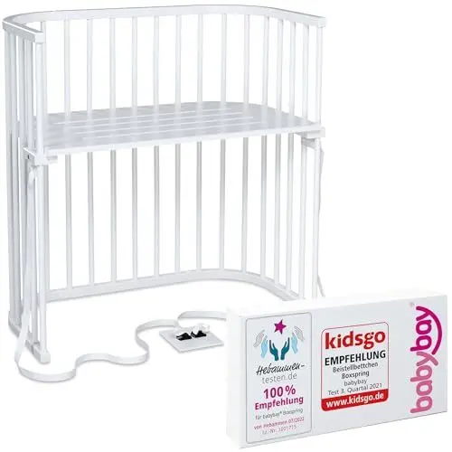 Produktbild: babybay Boxspring Beistellbett aus massivem Buchenholz / kompakt & verwandelbar / Kinderbett Höhe stufenlos verstellbar & umweltfreundlich / mitwachsendes Babybett (weiß lackiert)