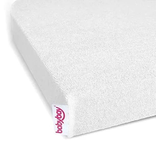 Produktbild: babybay Frottee Spannbetttuch mit Membran passend für die Modelle Maxi, Midi, Boxspring, Comfort und Comfort Plus, weiß, 89 x 50 cm (Einzelpack)