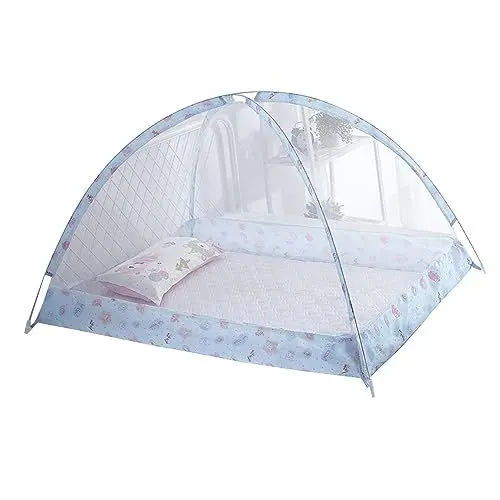 Produktbild: Babybett-Netzzelt, Babybett-Baldachin, Anti-Moskitonetz, Tragbares Faltbares Babybett-Kinderbett-Zelt, Reisebett Baby (Blau)