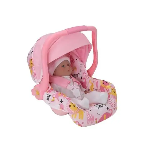 Produktbild: HTI Dolly Tots Puppenautositz Pink mit Polka-Dots | Bequemer Tragesitz für Puppen bis 45 cm | Mit Stauraum & integriertem Gurt | Puppenzubehör für Kinderwagen & Buggy | Ab 3 Jahren. (Rosa Dschungel)