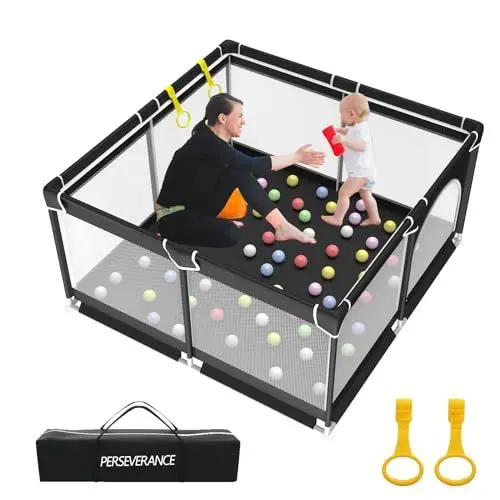 Produktbild: PERSEVERANCE Laufstall Baby 127x127cm,Laufgitter Baby mit Atmungsaktivem Netz,mit Reißverschlusstür Schutzgitter,Kinder Laufgitter mit Atmungsaktivem Netz an Vier Seiten und Saugnäpfen