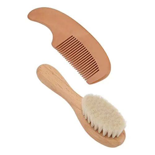 Produktbild: Baby-Bürsten- und Kamm-Set, Multifunktionale Baby-Haarbürste aus Verbundholz und Wolle für Männer, Frisur, Babybadewanne