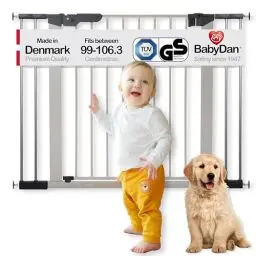 Produktbild: BabyDan Premier, extra breites Treppenschutzgitter zum Klemmen, 99-106,3 cm, Türschutzgitter/Absperrgitter/Babygitter/Sicherheitsgitter, Metall, Silber/Schwarz, Hergestellt in Dänemark (Hundegitter)