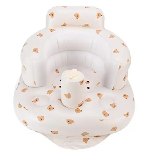 Produktbild: Baby-Essstuhl, Wirbelsäulenschutz, aufblasbares Baby-Sofa, multifunktional, tragbar, einfache Fütterung, PVC mit Deflationsschlauch für Zuhause und im Freien(Bärenkopfmuster (Punkt))