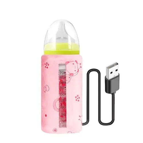 Produktbild: Babyflaschenwärmer Tasche, Universelle Tragbare Säuglingsflaschenhülle für Zuhause, Reisen – Heizblatt und Sichtfenster Design, USB Heizung (PINK)