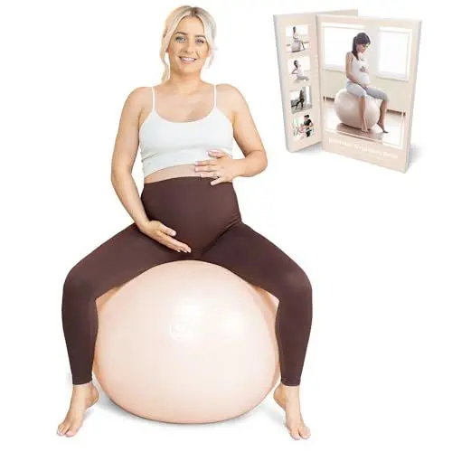 Produktbild: BABYGO® Gymnastikball Schwangerschaft Sitzball Büro Schwanger Yoga Pezziball | inklusive Schwangerschaftsbuch zur Geburt & Fitness | Anti-Burst 1000 Kg (Nude, 65cm)