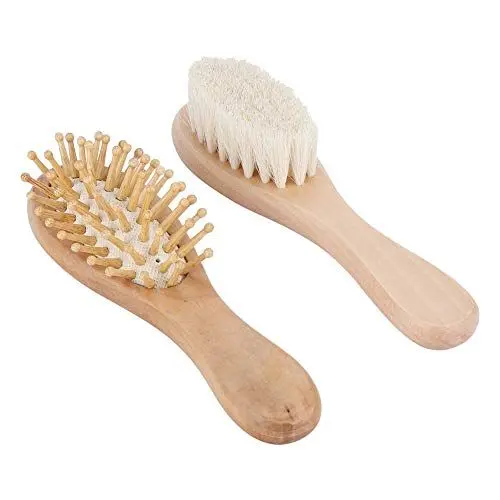 Produktbild: Baby-Haarbürsten- und Kamm-Set Neugeborene, Holz-Haarbürsten- und Kamm-Set, Ziegenhaarborsten Neugeborene, Kleinkinder, Tägliche Pflege