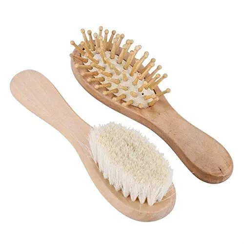 Produktbild: Babyhaar-Bürstenkammset,Baby Natürliche Hölzerne Haarbürste und Kamm Set umweltfreundliche Ziegenhaarborsten für Neugeborene Kleinkinder tägliche Pflege Baby Kleinkind HaarbüRste Set