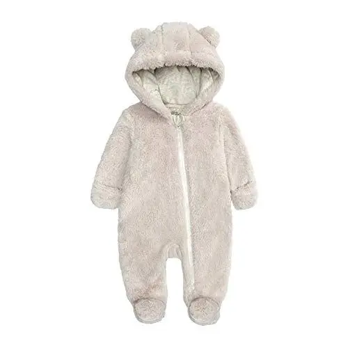 Produktbild: Babykleidung Neutral Fleece-Reiss-Reißverschluss Outdoor-Kapuze Stramper solide Mäntel Winter Baby Boys Romper & Jumpang Trainingsanzug Kinder 98 (Beige, 0-3 Months)