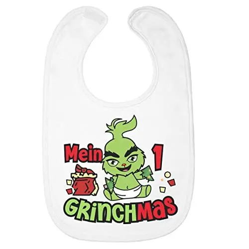 Produktbild: Babylatz mit Spruch Mein erstes Grinchmas Grinch Weihnachtsoutfit Baby Lätzchen One Size Weiß