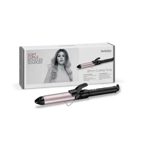 Produktbild: BaByliss 32mm Lockenstab – Turmalin-Keramik beschichteter Lockenstyler für große Locken, 10 Temperaturen, schnelles Aufheizen, frizzfreie Locken, integrierter Standfuß – Schwarz & Pink, C332E