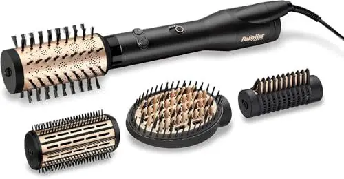 Produktbild: BaByliss Big Hair Luxe Rotierende Warmluftbürste, Föhnbürste mit 4 Aufsätzen zum Glätten, Bürsten und für Volumen und Form, Luxuriöse Föhnbürste für Glanz und Geschmeidigkeit, Testsieger, AS970E