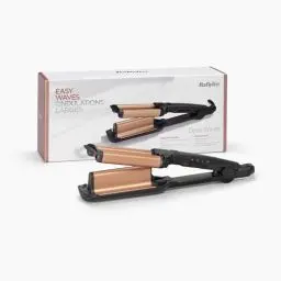 Produktbild: BaByliss Deep Waves Welleneisen – Keramikbeschichtung, Ionen-Technologie, 3 Temperaturstufen (160°C-200°C), frizzfreie Mermaid Waves & Beach-Waves, schnelles Aufheizen – Schwarz & Gold, W2447E