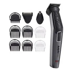 Produktbild: BaByliss Men 10-in-1 Carbon Titanium Multi-Grooming Trimmer Kit abwaschbar für Körper, Bart und Nasenhaare inkl. Aufbewarungstasche, Schwarz grau MT727E
