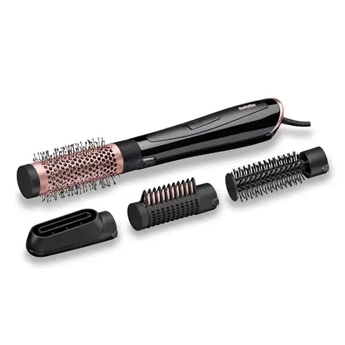 Produktbild: BaByliss Perfect Finish Warmluftbürste, 1000W Föhnbürste mit 3 Aufsätzen zum Glätten, Volumen und Formen, 2 Temperaturstufen und Kühlluftfunktion, Ionen-Technologie für Anti-Frizz-Effekt, AS126E
