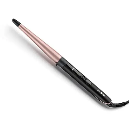Produktbild: BaByliss Rose Quartz Conical Wand – 13-25mm Lockenstab für natürliche Wellen und Locken, Keramik, 6 Temperatureinstellungen von 160°C bis 210°C, Pink & Schwarz, C454E